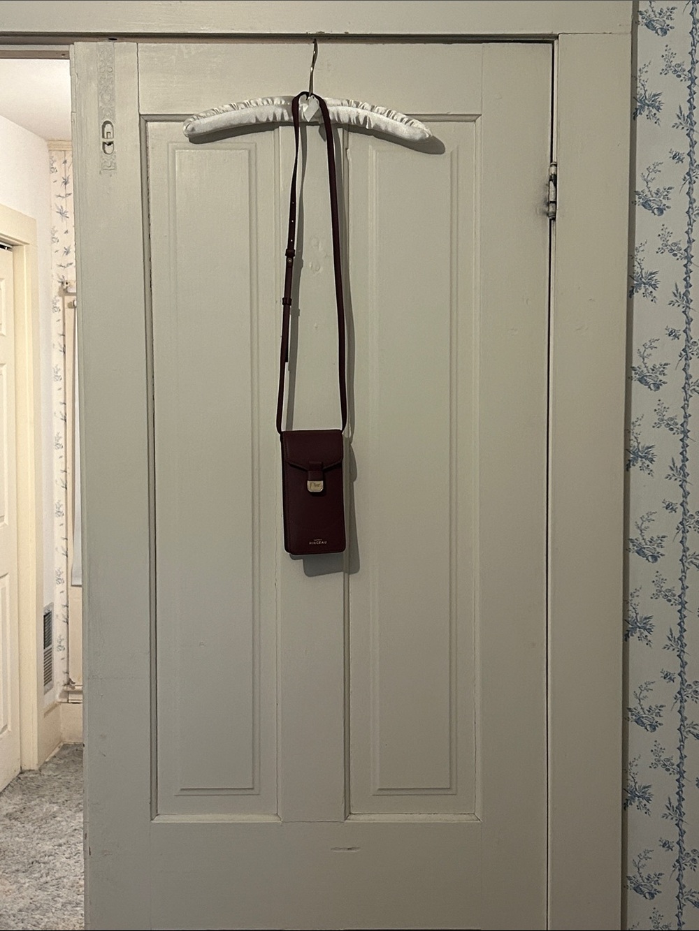 Slim Burgandy Leather Mini Crossbody Phone Bag with Adjustable Strap